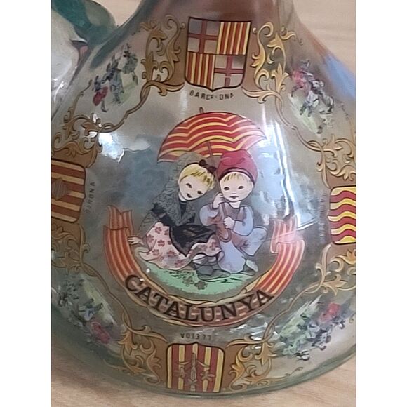 Vintage Spanish Catalunya Hand-Blown Hand Painted‎ Glass Wine Decanter - Picture 2 of 10